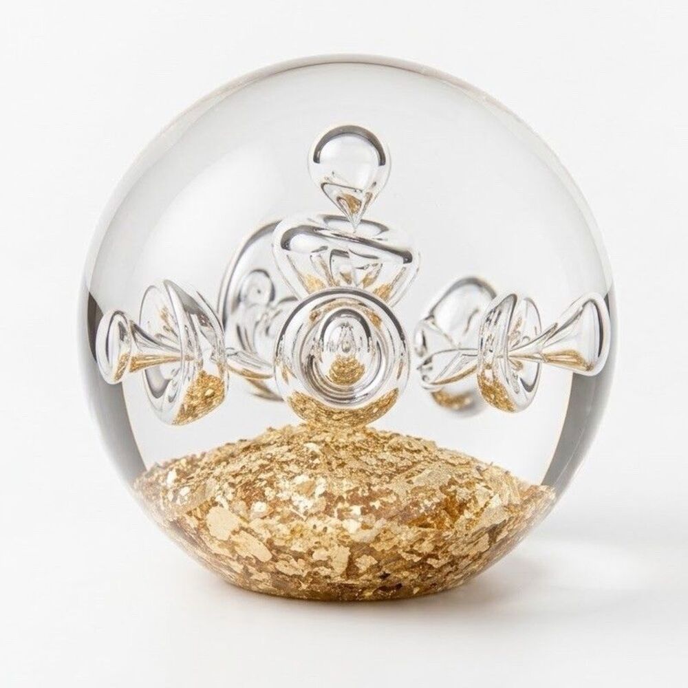 Dynasty Gallery 3.5" Blown Glass Controlled Bubbles Gold Flake Art Paperweight